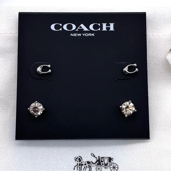 NWT Coach Signature C & Stone Stud Earrings Set - Picture 8 of 15